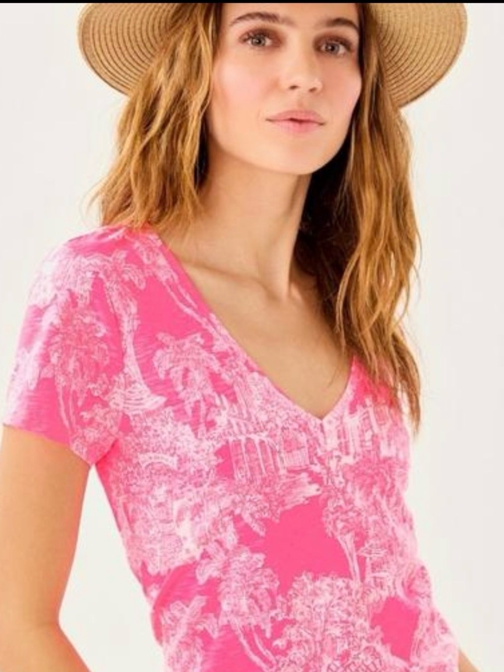 Lilly Pulitzer Etta Top Floral V-Neck Top in Pink Size MED NWT